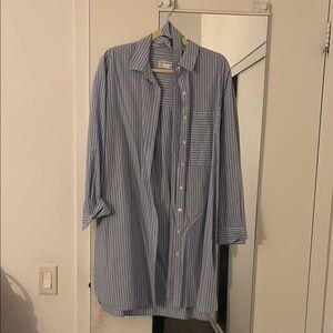 Frank & Oak Blue and White Casual Button Down Dress